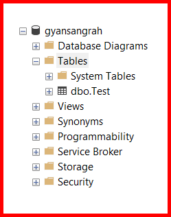 Picture showing the database and table created after the batch file is executed